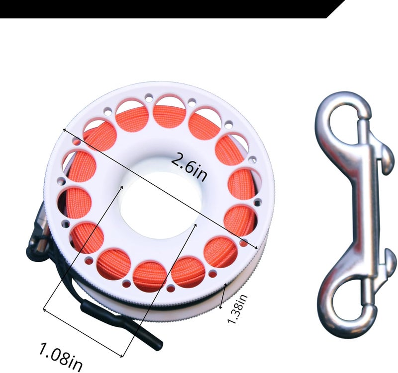 DiveTec 98FT SCUBA DIVING REEL – Aluminum Spool with Dual-Ended Snap, Vibrant Orange Anti-Twist Nylon Line, Large Center Opening & Hanging Buckle for Wreck/Reef Diving (WHITE) - Image 5